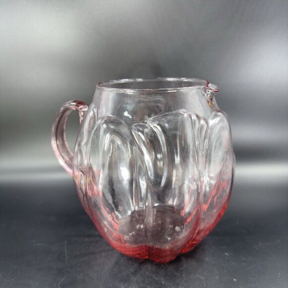 Vintage Mid Century Glass Pitcher Carafe Light Transparent Pink Color Raised VTG - Picture 12 of 16